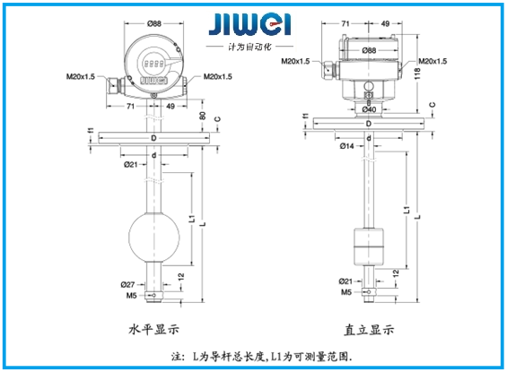 耐酸堿型浮球液位計的規(guī)格尺寸（附圖）